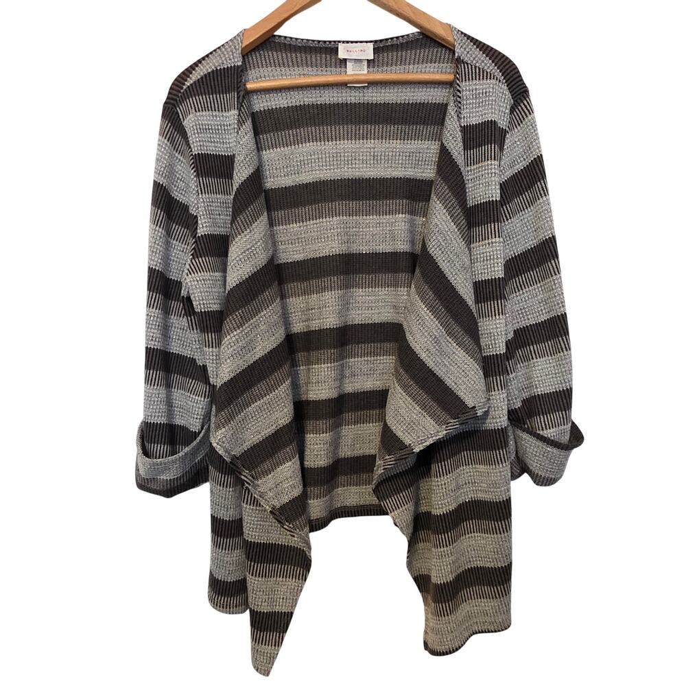 Bellino Women's Knit Open asymmetrical stripped sparkle sweater Large Lagenlook